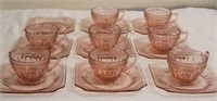Pink Depression Glass Adam Cups & Saucers