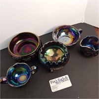 FENTON CARNIVAL GLASS FOOTED BOWL SET
