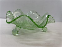 Vintage/Ruffled Depression Green Glass Footed Cand