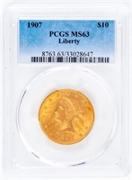 Coin 1907 Coronet Head $10 Gold  PCGS MS63