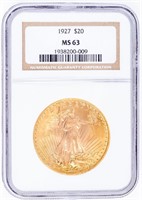 Coin 1927 $20 St. Gaudens Gold NGC MS63
