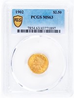 Coin 1902 Coronet Head $2.50 Gold  PCGS MS63