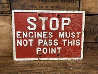Original Cast Iron Stop Engines Post Sign