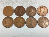 Eight wheat cents, all teens