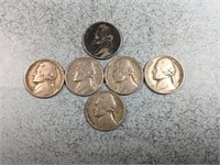Six Jefferson nickels