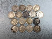 17 Roosevelt dimes, all 1950’s