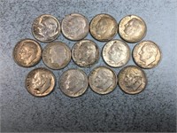 13 Roosevelt dimes, 1960 to 1964