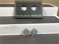 Two Liberty head dimes with display