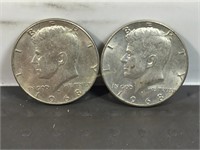 Two 1968D Kennedy half dollars