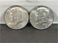 Two 1969D Kennedy half dollars