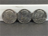Three 1974D Kennedy half dollars