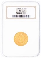 Coin 1886-S  Coronet Head $5 Gold Piece NGC MS62