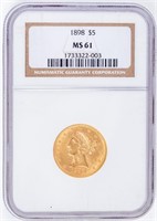 Coin 1898  Coronet Head $5 Gold Piece NGC MS61