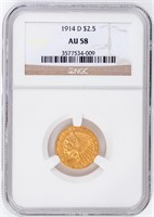 Coin 1914-D  $2.50 Indian Head Gold Piece NGC AU58