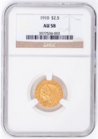 Coin 1910 $2.50 Indian Head Gold Piece NGC AU58