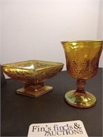 MID-CENTURY CARNIVAL GLASS AMBER SET OF 2