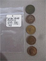 5 Indian Head Pennies