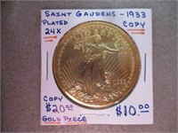 1933 Saint Gaudens 24k Plated Copy 1oz Coin