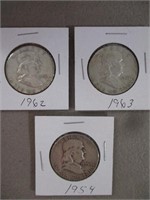 1954-D, 1962-D, 1963-D Franklin Half Dollars