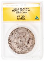 Coin 1816-Zs, AG 8 Reale Mexico ANACS VF20*