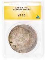 Coin 1765-A THAL Germany Bavaria ANACS VF25