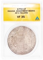 Coin 1772 1T RAGUSA  Adjustment Marks ANACS VF35
