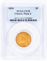 Coin 1834 Classic, Plain 4 $5 Gold PCGS VF35