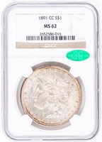 Coin 1891 CC Morgan Silver Dollar NGC MS62