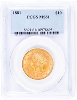 Coin 1881  $10 Coronet Gold PCGS MS61