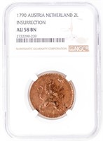 Coin 1790 Austria Netherlands 2L NGC AU58 BN