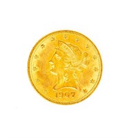 Coin 1907  $10 Coronet Gold Almost Unc.