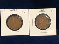 1915 & 1916 Canadian Large Pennies