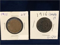 1915 & 1916 Canadian Large Pennies