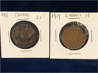 1918 & 1919 Canadian Large Pennies