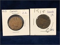 1918 & 1919 Canadian Large Pennies