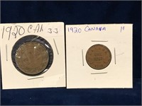 1920 Canadian Large and Small Pennies