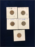1920, 21, 26, 27, 1929 Canadian Small Pennies