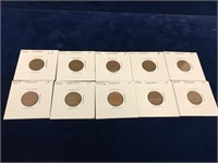 Ten 1940 to 1949 Canadian Small Pennies