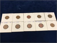 Ten 1950 to 1959 Canadian Small Pennies
