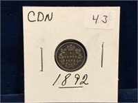 1892 Canadian Silver Five Cent Piece