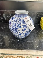 Blue and White Ginger Jar Vase, approx. 10"