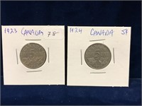 1923 & 1924 Canadian Nickels