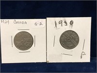 1929 & 1930 Canadian Nickels