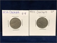 1932 & 1933 Canadian Nickels