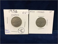 1932 & 1934 Canadian Nickels