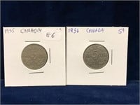 1935 & 1936 Canadian Nickels