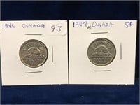 1946 & 1947ml  Canadian  Nickels
