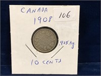 1908 Canadian Silver Ten Cent Piece