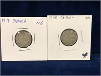 1917 & 1920 Canadian Silver Ten Cent Pieces