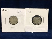 1920 & 1921 Canadian Silver Ten Cent Pieces